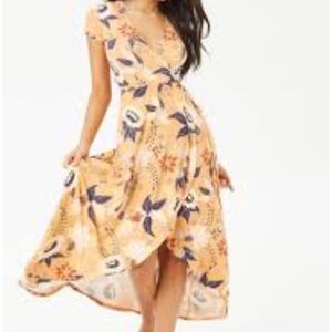 Floral beige wrap dress